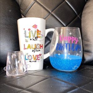 Wine glass, mug and a shot glass!